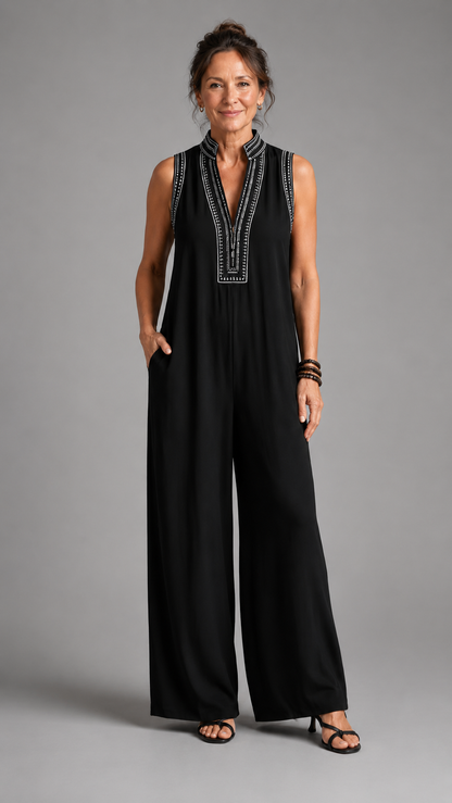 Velmira | Mono Elegante Bordado de Pierna Ancha