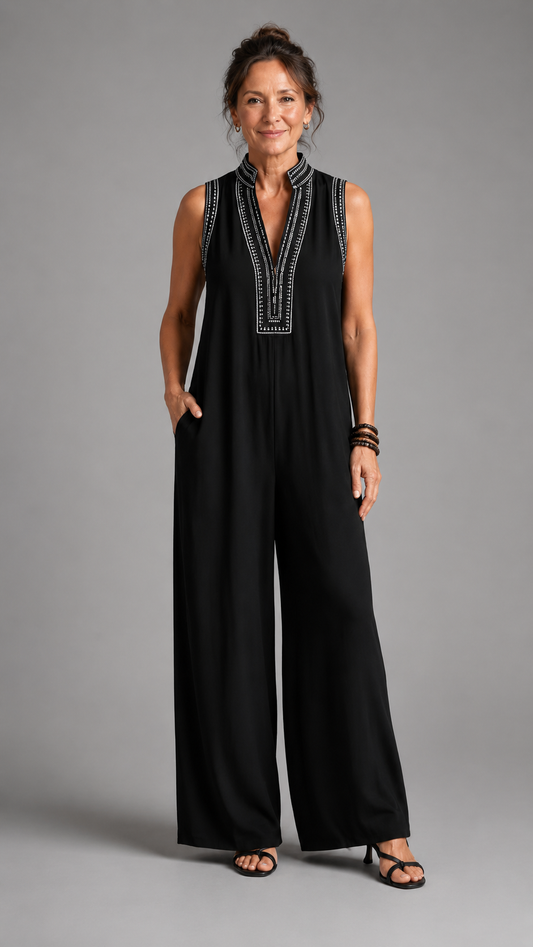 Velmira | Mono Elegante Bordado de Pierna Ancha