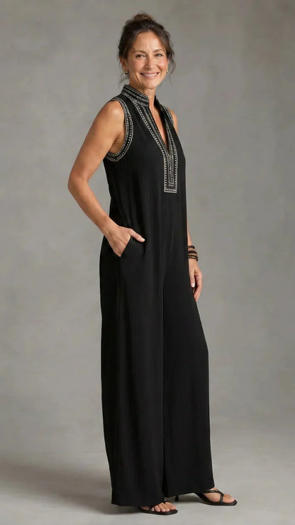 Velmira | Mono Elegante Bordado de Pierna Ancha