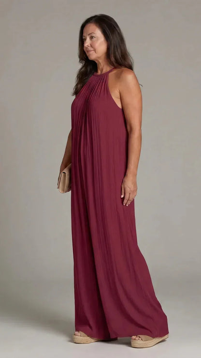Sylvara | Mono Elegante de Pierna Ancha y Cuello Halter