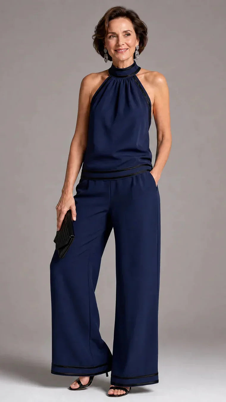 Zephyrine | Mono Elegante de Cuello Halter con Contraste