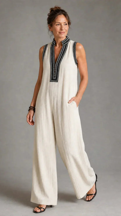 Velmira | Mono Elegante Bordado de Pierna Ancha