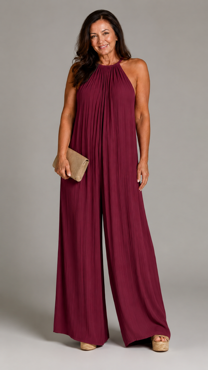 Sylvara | Mono Elegante de Pierna Ancha y Cuello Halter