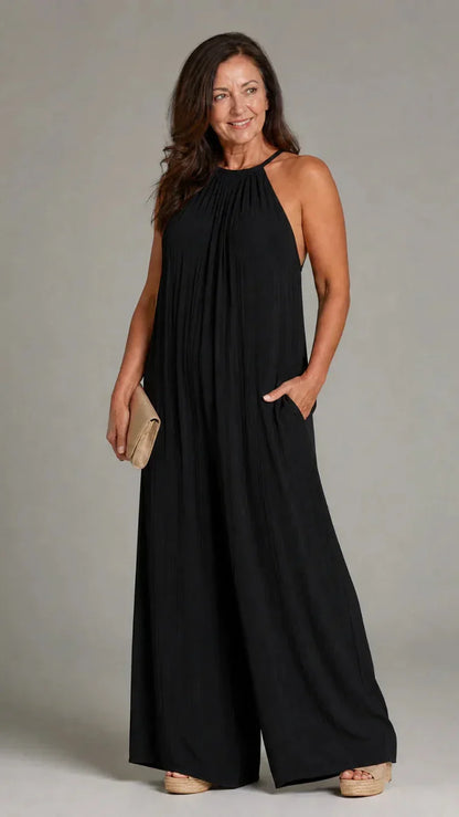 Sylvara | Mono Elegante de Pierna Ancha y Cuello Halter