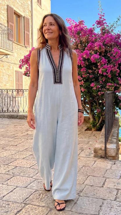 Velmira | Mono Elegante Bordado de Pierna Ancha