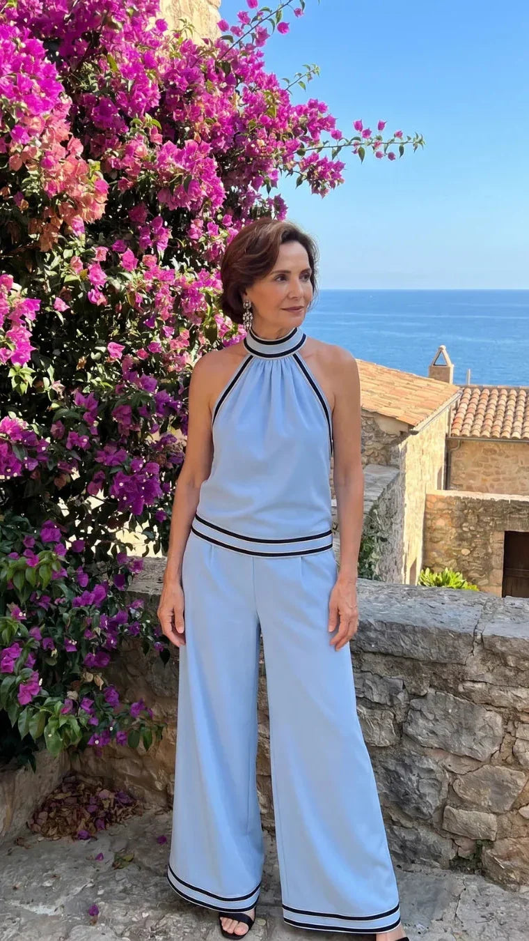Zephyrine | Mono Elegante de Cuello Halter con Contraste