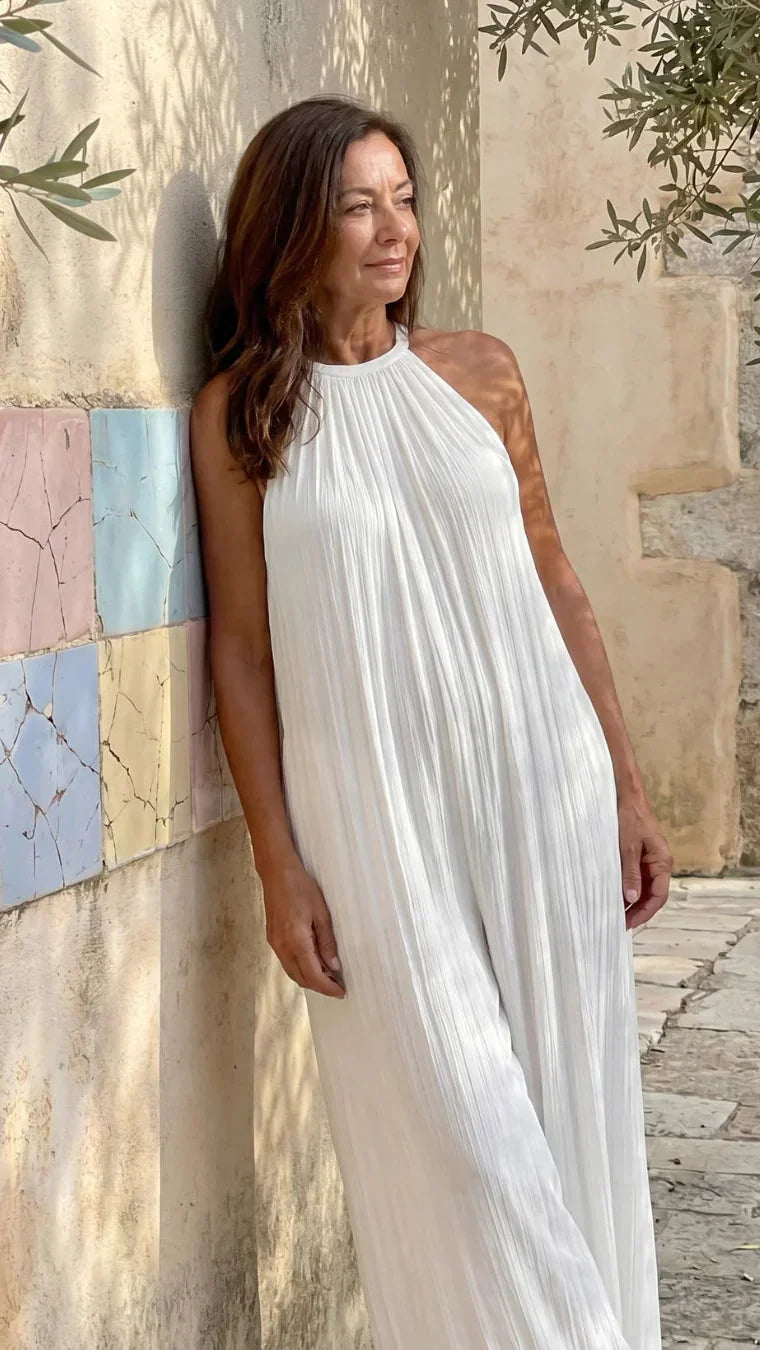 Sylvara | Mono Elegante de Pierna Ancha y Cuello Halter