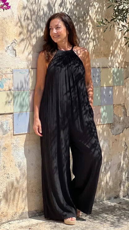 Sylvara | Mono Elegante de Pierna Ancha y Cuello Halter