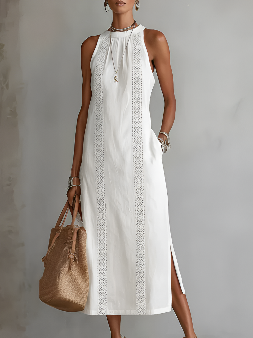 Jimena | Vestido Midi de Algodón con Cuello Bordado
