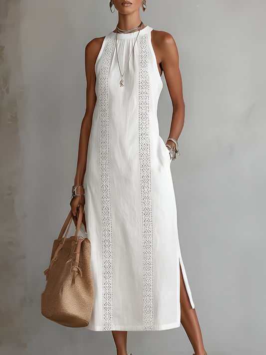 Jimena | Vestido Midi de Algodón con Cuello Bordado
