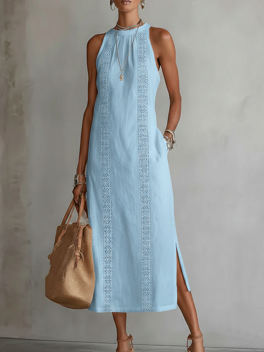 Jimena | Vestido Midi de Algodón con Cuello Bordado