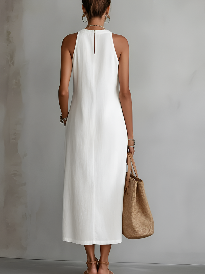 Jimena | Vestido Midi de Algodón con Cuello Bordado