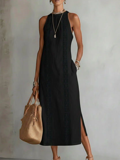 Jimena | Vestido Midi de Algodón con Cuello Bordado