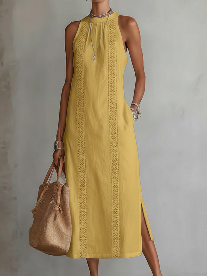Jimena | Vestido Midi de Algodón con Cuello Bordado