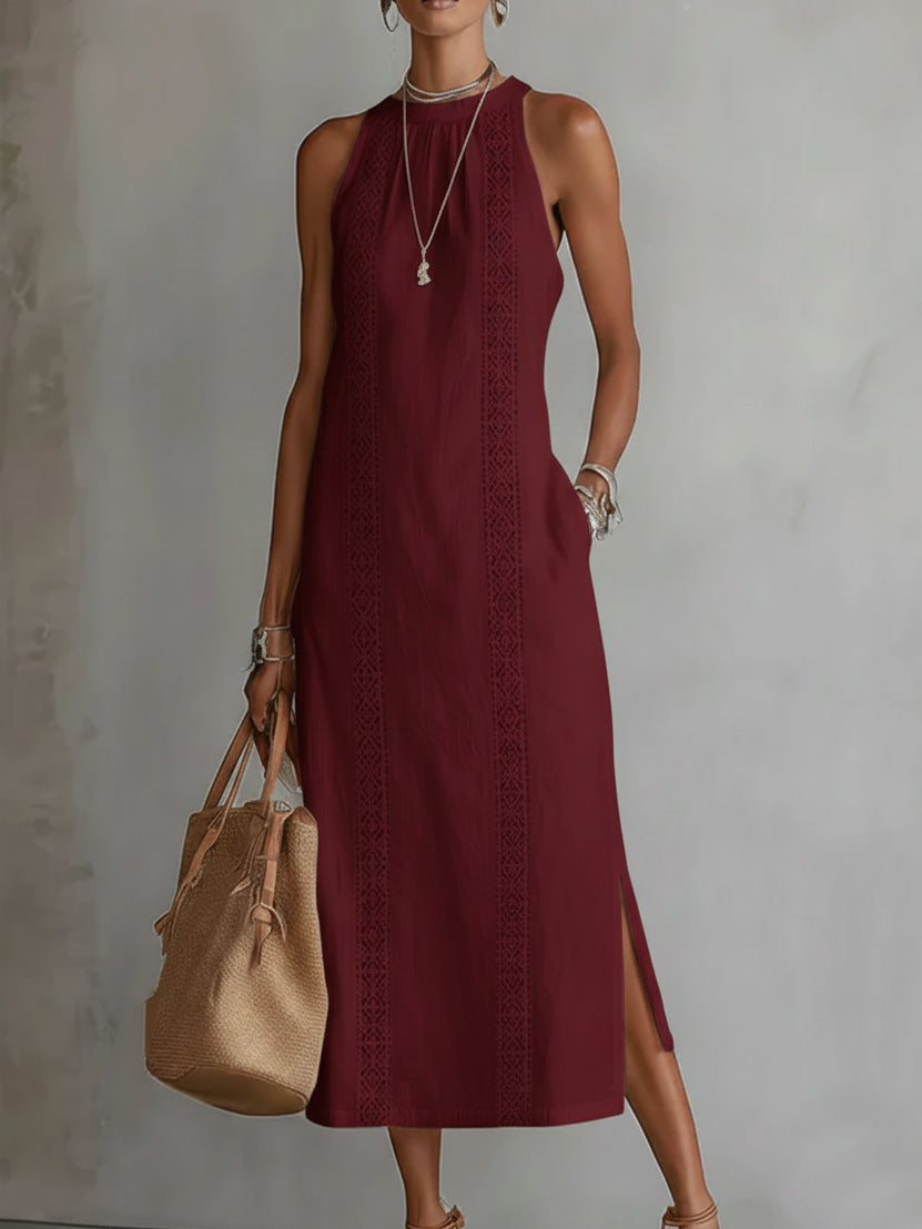 Jimena | Vestido Midi de Algodón con Cuello Bordado