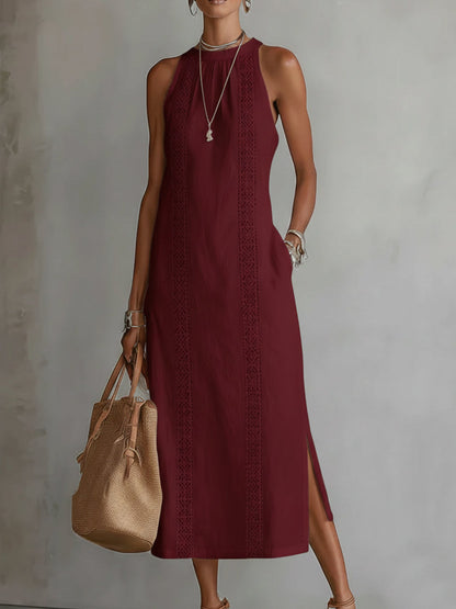 Jimena | Vestido Midi de Algodón con Cuello Bordado